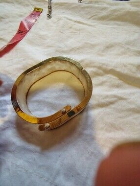Gold-Tone Hinged Bangle Bracelet with Ivory Inlay